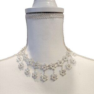 Sterling Silver Filagree Flower Necklace in 2 tier design. 15" length - New